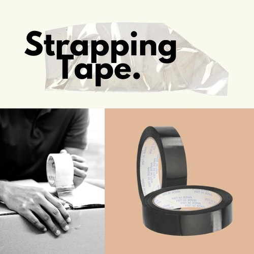 Black Tensilized Strapping Tape 2.8 Mil Packaging Tapes 1" x 60 Yards 18 Rolls - Picture 3 of 7