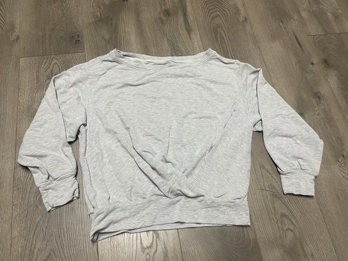 Top pulóver para mujer Lululemon trenzado delantero talla 4 gris cuello redondo
