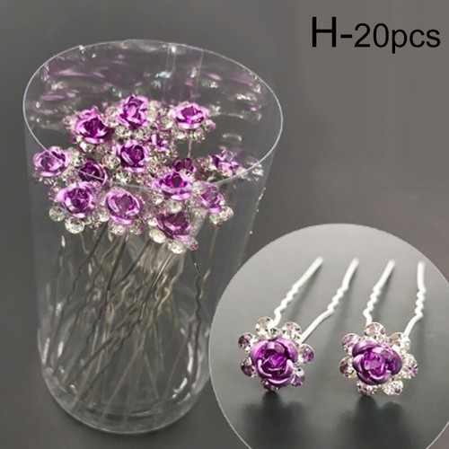 20 Crystal Rhinestone Rose Flower Hair Pins Grips Bridal Hair Clip Wedding Party - Picture 17 of 19