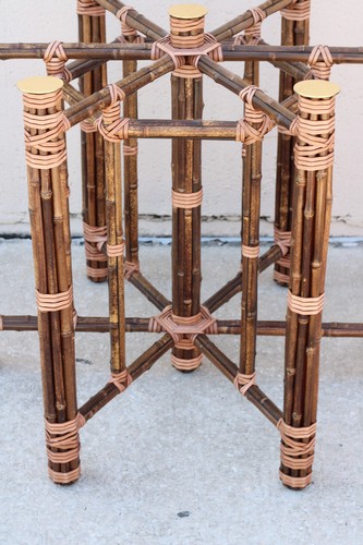Authentic McGuire Hexagonal Bamboo Rattan Organic Modern Dining Table Brass Caps - Picture 6 of 24