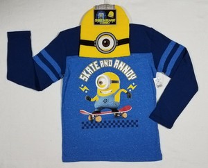 BOYS DESPICABLE ME MINION LONG SLEEVE SHIRT /& BEANIE SKATE AND ANNOY SIZE M 8