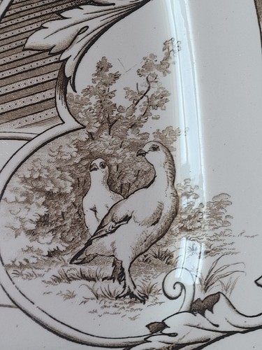 "Ashworth Brothers piatto transferware marrone periodo estetico Melrose Birds 15" - Foto 10 di 14