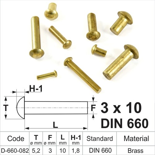 Solid Brass Round Head Rivets DIN 660 Dia 2mm 3mm 4mm 5mm 6mm Dome Pan Head RIV - 第 12/29 張圖片