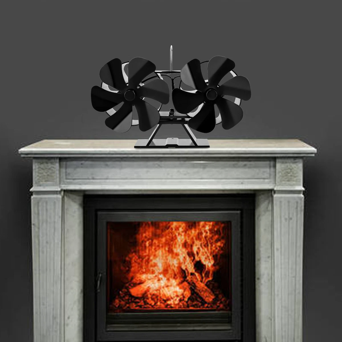 Heat Powered Wood Stove Fan 12-Blade Dual Head u0026amp; Thermometer For Wood/Log  Burner | eBay
