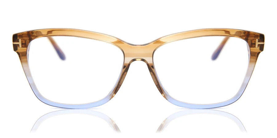 Пластиковые очки Tom Ford TF5597-F-B 047 из прозрачного бежевого/синего пластика Cat Eye 54-15-140
