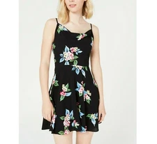B Darlin Junior Women 9/10 Black Pink Blue Floral Strap Drape  Mini Dress NWT
