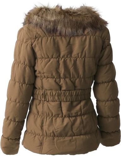 Womens COAT FUR LINED Jacket Warm Quilted Insulated Puffer Winter Parka Belt - Picture 10 of 50