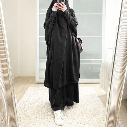 Muslim Khimar Robe Prayer Dress Set Women Overhead Hijab Abaya Niqab Burqa - Picture 27 of 109