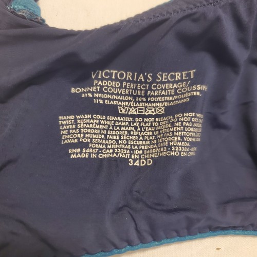 Victoria's Secret Bra Size 34DD Padded Perfect Coverage Underwired Blue & Green - Picture 5 of 6