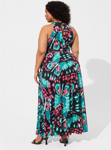 Maxi Vestido Mariposa Torrid Halter Verde Rosa Nuevo con Etiquetas Nuevo 4X - Imagen 8 de 9