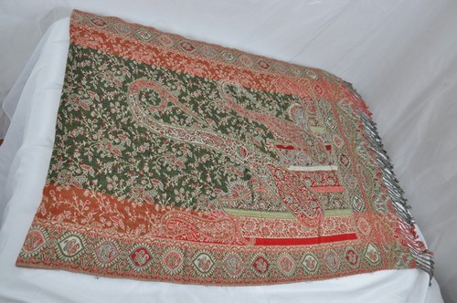 Green Red Reversible Paisley Fringe Large Scarf 33.5" X 26.5" Shawl Throw - Picture 6 of 7