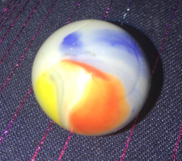 Vintage 1" Yellow Blue Orange White Glass Marble eBay