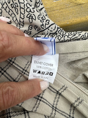 Ethan Allen Queen Duvet Cover 100% Cotton Black Tan Paisley Reversible ITALY NEW - Picture 7 of 8