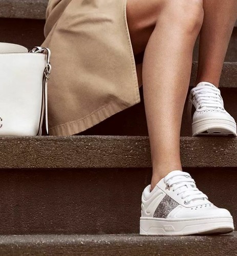 Jimmy Choo Hawaii Leather Lace-Up Sneakers White/Black Glitter ~EU 40.5 /US 10.5 - 第 7/8 張圖片