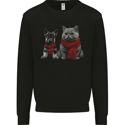 Hund & Katze in Schals Deutscher Schäferhund Kinder Sweatshirt Pullover