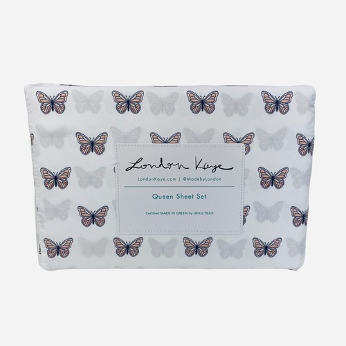 Juego de sábanas LONDON KAYE rosa mariposas primavera jardín verano reina 4 piezas - Imagen 2 de 4