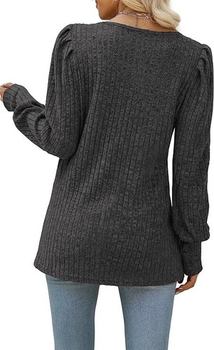 WIHOLL Long Sleeve Shirts for Women Trendy Casual Square Neck Tops Lightweight - Picture 4 of 5