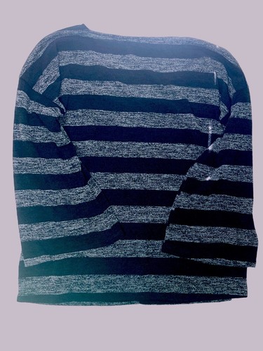 XOXO KAYLA Large Black Gray Striped Thin Sweater EUC - Picture 3 of 7