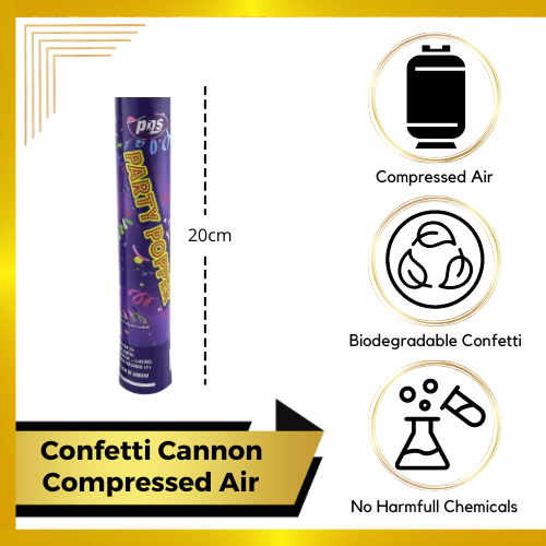 20cm Party Confetti Cannon Large Poppers Foil Strips Compressed Air Weddings - Picture 2 of 3