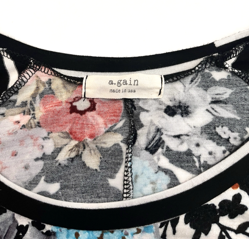 A. Gain Tunika Top T-Shirt Damen S weiß Blumen gestreift lang Raglanärmel Tasche - Bild 5 von 14