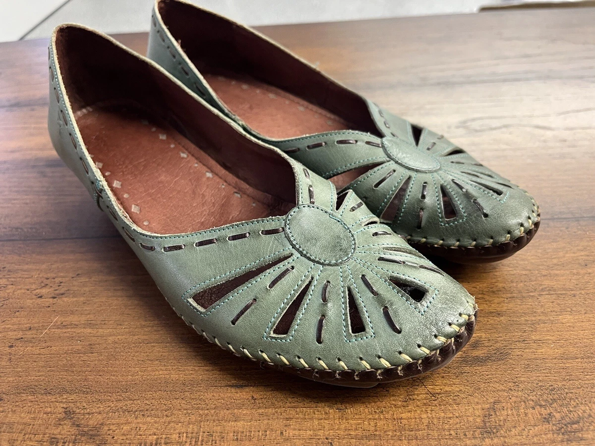 PIKOLINOS Laser Cut Sage Green Leather Low Heeled Slip on Pumps eBay