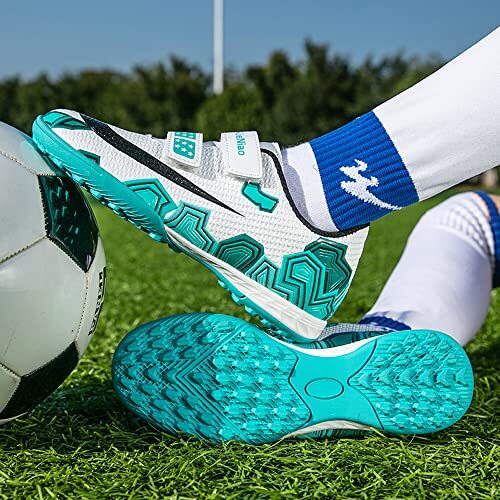 Boys Girls Indoor Turf Soccer Shoes Kids Cleats 1.5 Little Kid X-white Green - Picture 5 of 7