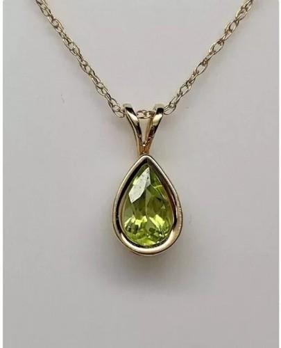 2Ct Pear Cut Lab Created Green Peridot Bezel Set Pendant 14k Yellow Gold Plated - Picture 2 of 7