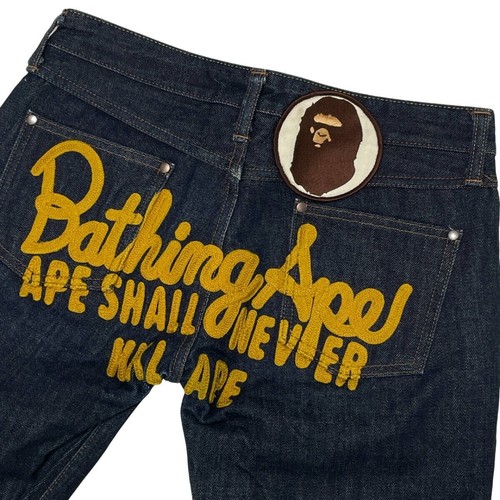 Pantalones de mezclilla para hombre A Bathing Ape Bape punto de cadena azul talla XXS - Imagen 1 de 10