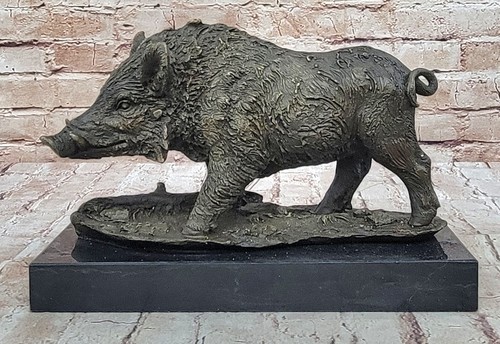 Signed Wild Boar Hunting Dogs Animal Bronze Sculpture Figurine Statue Decorativ
