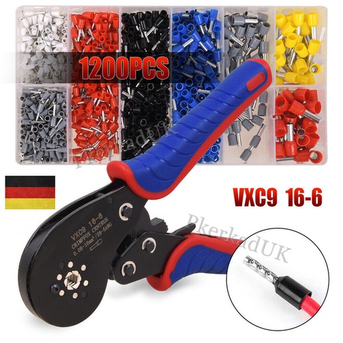 Crimpzange Aderendhülsenzange Presszange 0,08-16mm² Kabelschuhe 1200 teilig Set - Bild 1 von 12