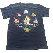 Walt Disney World Parks Mickey Mouse Epcot Cinderella Castle Shirt Navy Medium