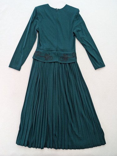 Pappagallo Vintage 90s Women's Dress Size 12 Green Modest Long Sleeve Pleated - Picture 15 of 15