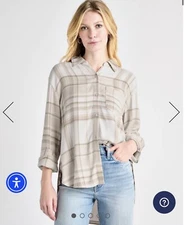 NWT Splendid Ava Button Down Plaid Long Sleeve Shirt Top Size Small
