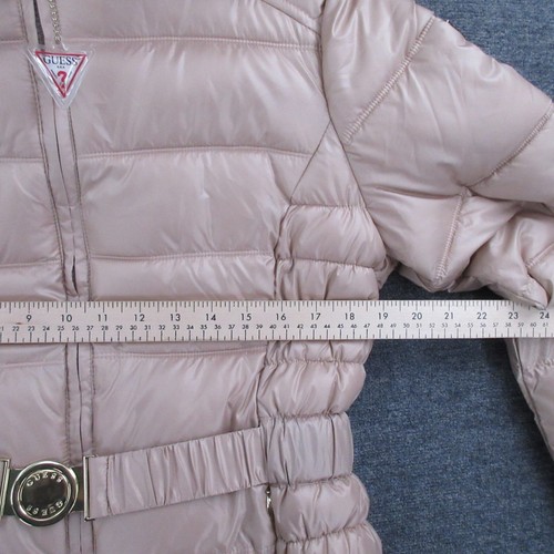 Guess Coat Womens Large Light Pink Puffer Fur Lined Hood Full Zip With Tags - Picture 5 of 12