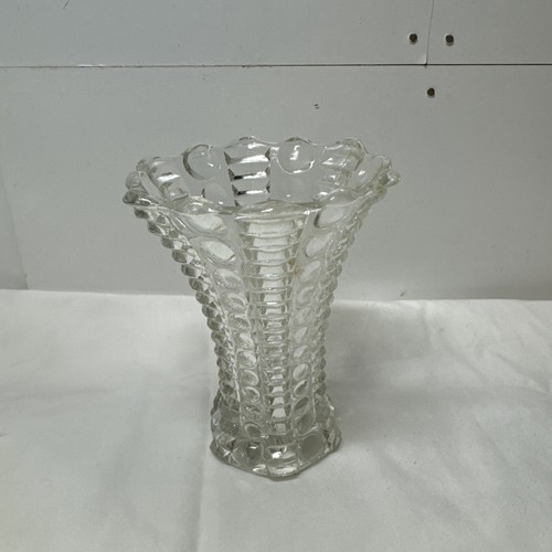 Vidrio Indiana Vintage Años 40 Mayflower Patrón 5 pulgadas Jarrón transparente con burbujas y barras - Imagen 3 de 9