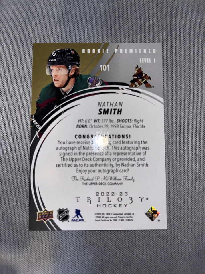 2022-23 UD TRILOGY NATHAN SMITH RC ROOKIE PREMIERES AUTO 130/449 - Image 2 of 2