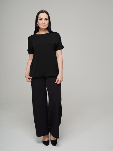 Women's Short Sleeve Black BlouseT-Shirt Round Neck Basic Tunic Office Tunic Top - Picture 2 of 5