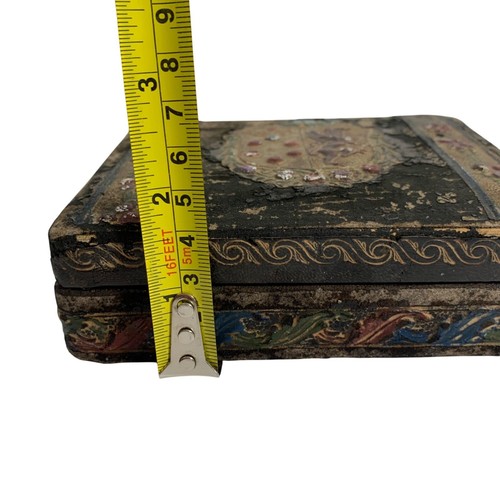 Antique Handcrafted Italian Leather Wood Trinket Box Floral Heraldic Crest - Picture 13 of 15