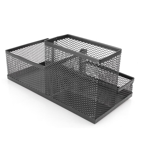 Organizer da scrivania stile rete scrivania ufficio portapenne portaoggetti metallo nero - Foto 7 di 8