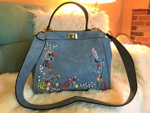 LRG-Blue-Convertible-Crossbody-Satchel-Handbag-w-Colorful-Studs-Embroidery-NWOT