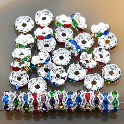 100Pcs Czech Crystal Rhinestone Wavy Rondelle Spacer Beads 4-10mm Gold & Silver