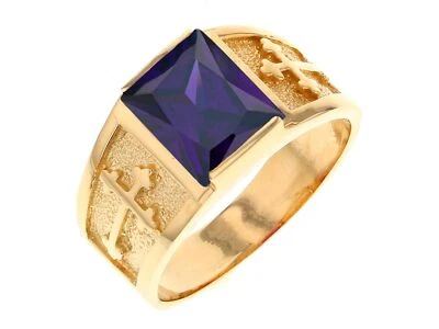 10k or 14k Yellow Gold Mens Religious Budded Cross February Birth Ring - Image 1 of 4