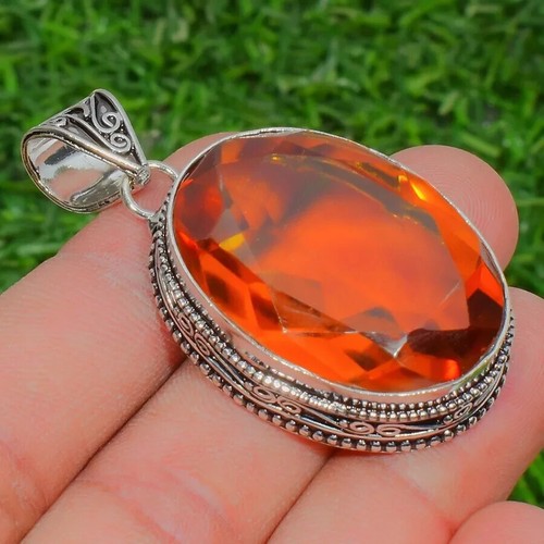 A+ Honey Citrine Gemstone Handmade 925 Sterling Silver Jewelry Pendant Sz-2.2''
