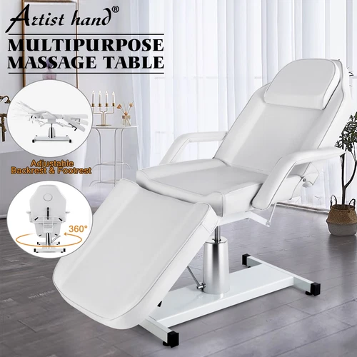 White Reclining Hydraulic Facial Bed Adjustable Tattoo Chair Salon Massage Table