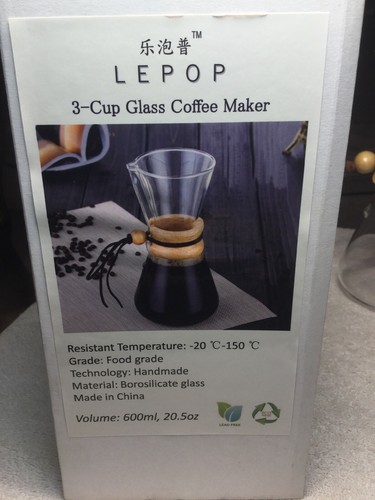 LEPOP Macchina da caffè fatta a mano in vetro borosilicato 3 tazze - Foto 4 di 4