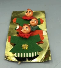 Vintage 3 Pixie Package Tie On Decorations Ornament Elf Christmas