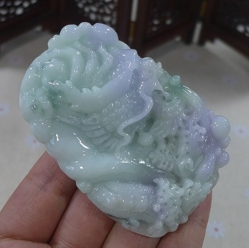 Ciondolo Vintage Naturale A Lavanda Giada Giadeite Grande Drago 厚装大龙牌 - Foto 4 di 8
