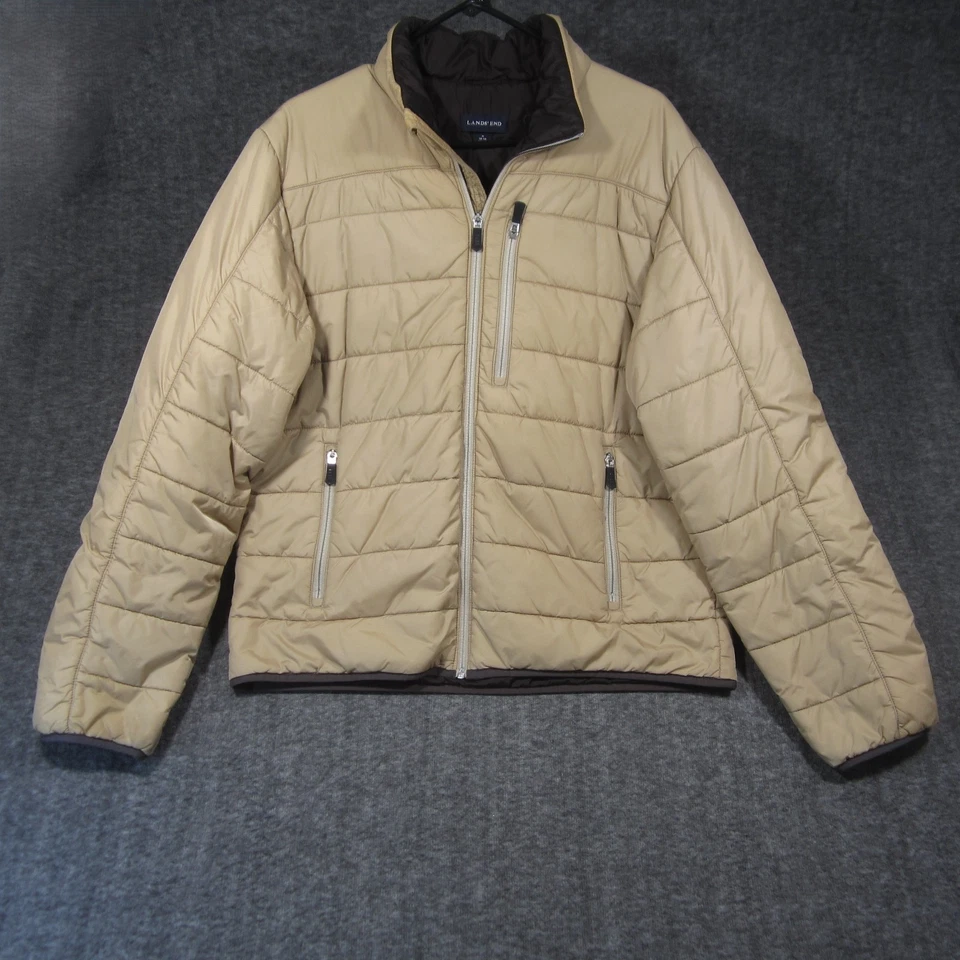 Chaqueta acolchada acolchada Lands End Primaloft para hombre M bronceada cremallera completa aislada neutra Foto 2 de 4