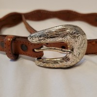 Tony Lama Leather Western Belt Girls Brown Silver Buckle 32 Cowgirl SEE NOTES 2