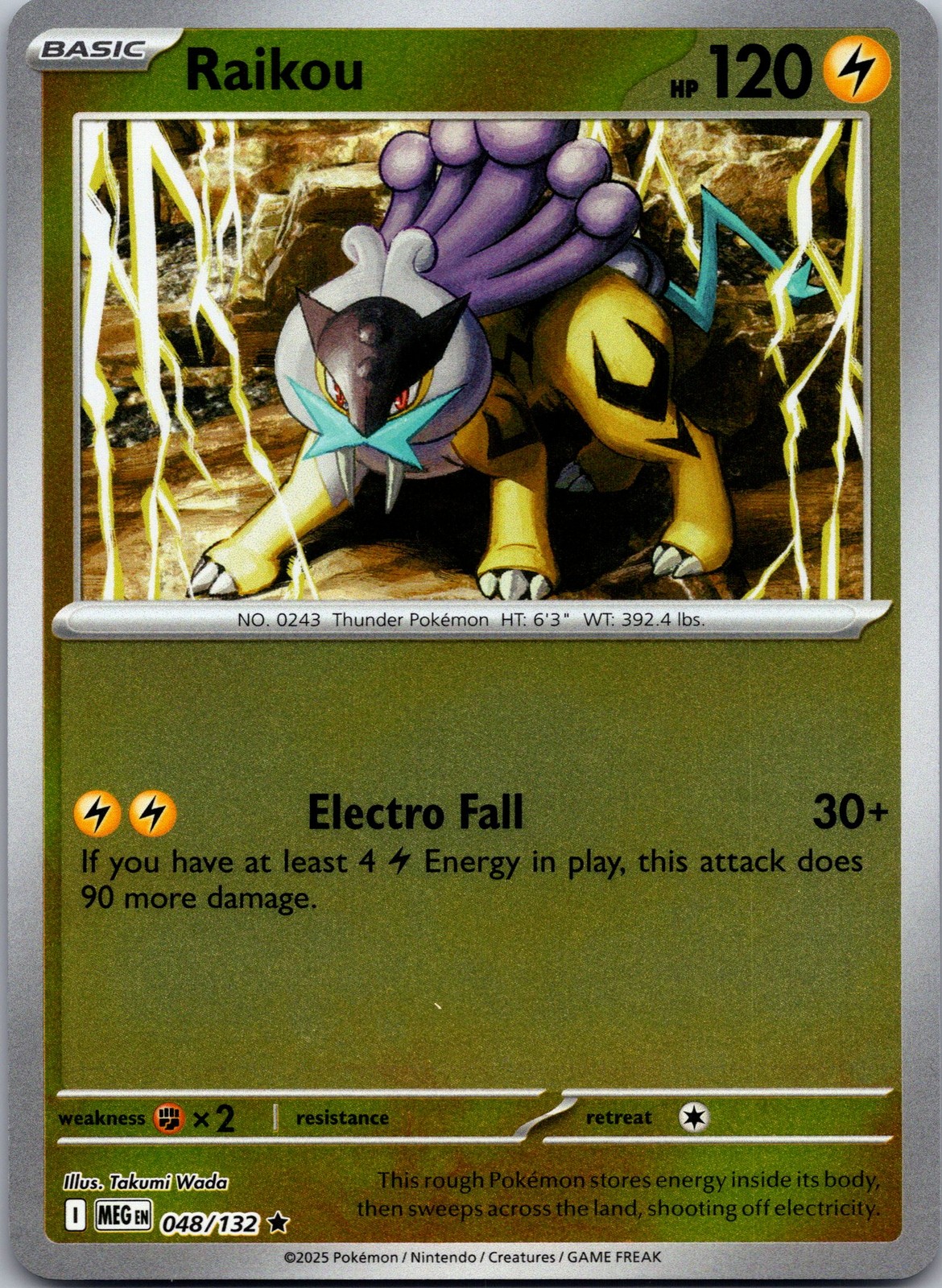 Raikou Reverse Holo Rare ME01: Mega Evolution, 048/132 NM-LP